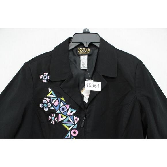 NWT Bob Mackie Wearable Art Women's Jacket Black Large Linen Blend Embroidered - Picture 7 of 7